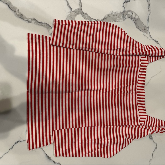 Boston Proper Red/White/metallic silver stripe 3/4 sleeve top sm-med EUC - Picture 2 of 5